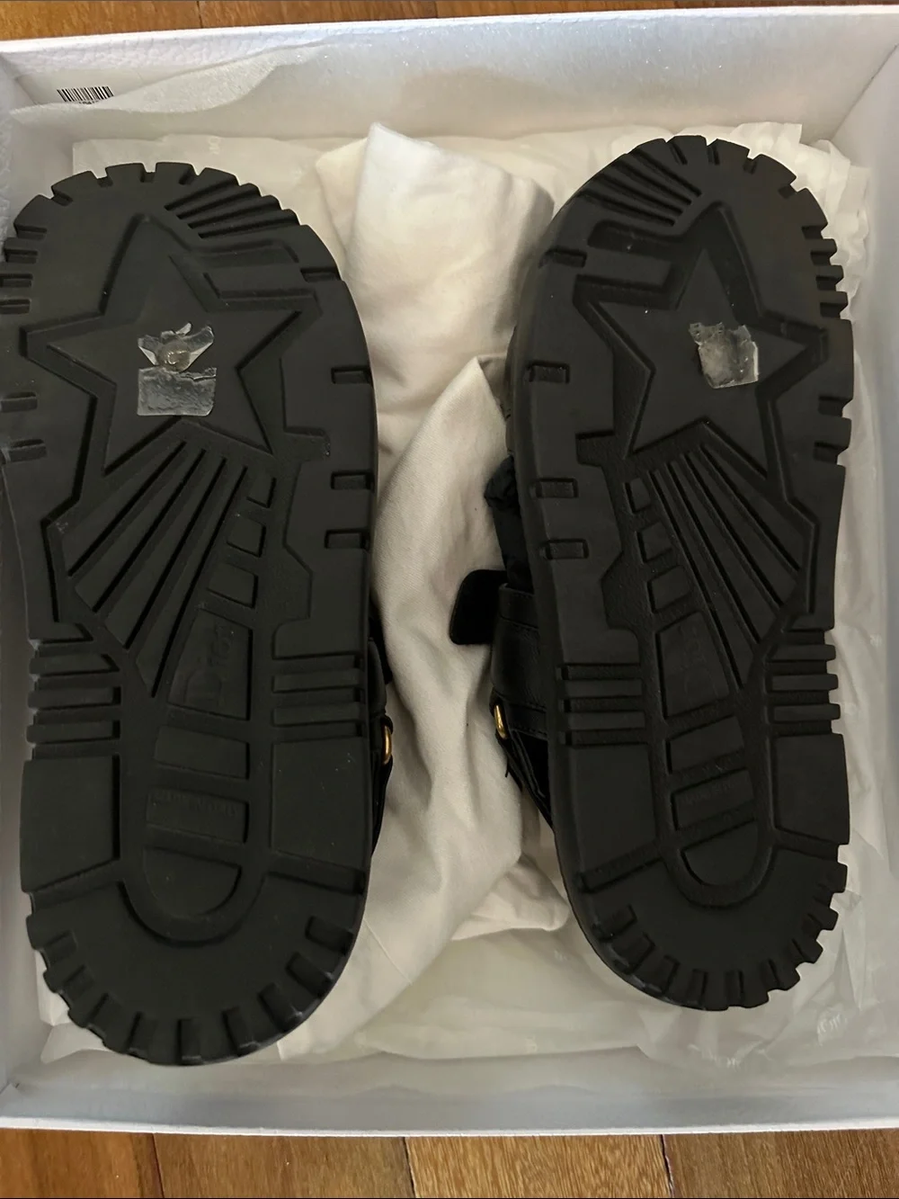 Dior Black Leather Sandals with Gold Logo Accents